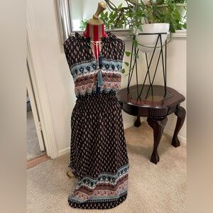 Misa Chic Patterned Maxi Dress in Black and Blue